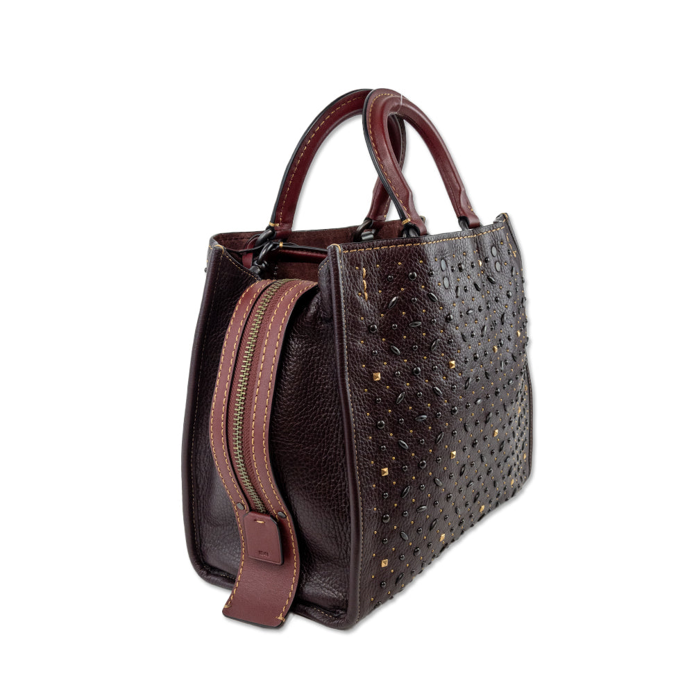 Coach Maroon Studded Leather and Suede Tote