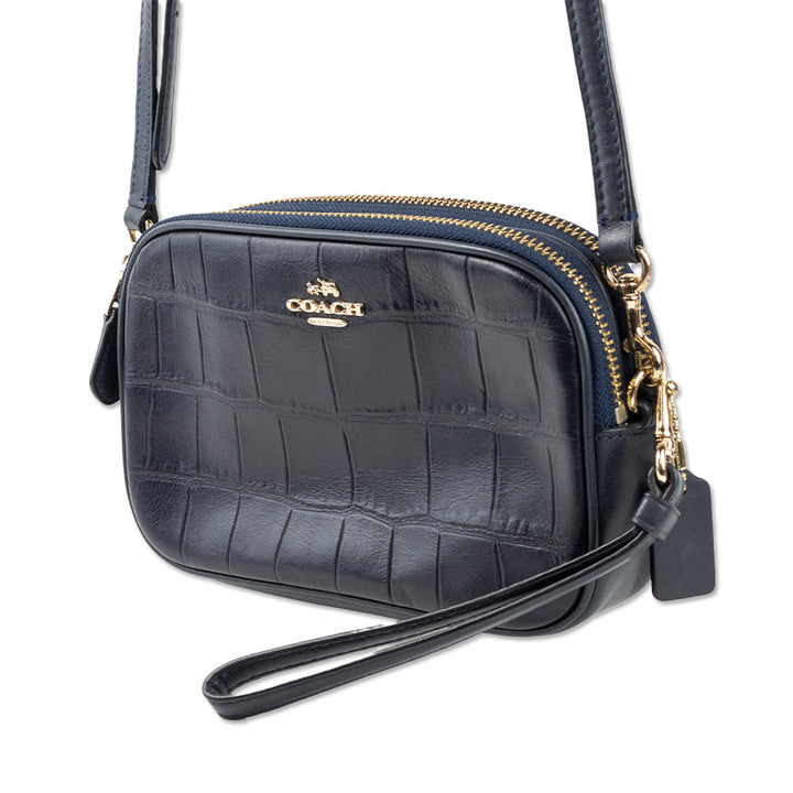 Coach Navy Embossed Leather Crossbody Camera Bag