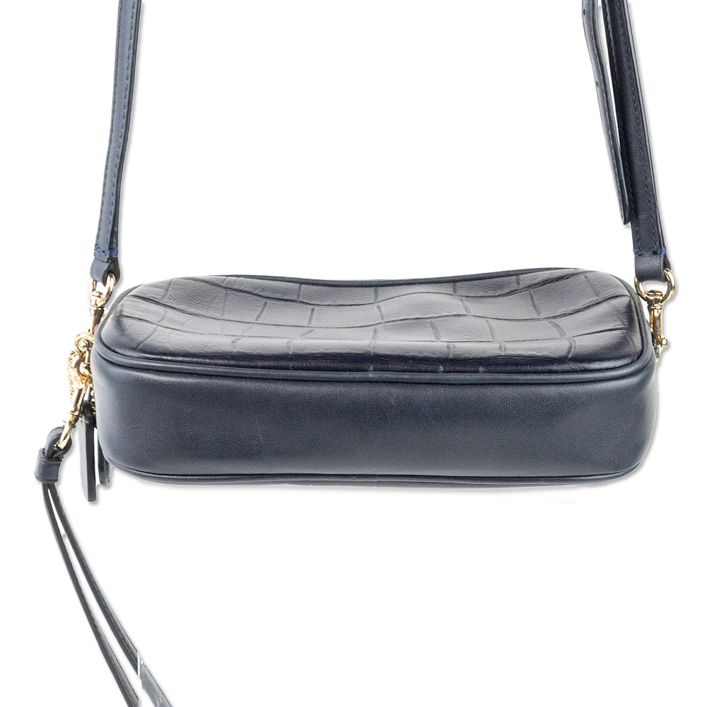 Coach Navy Embossed Leather Crossbody Camera Bag