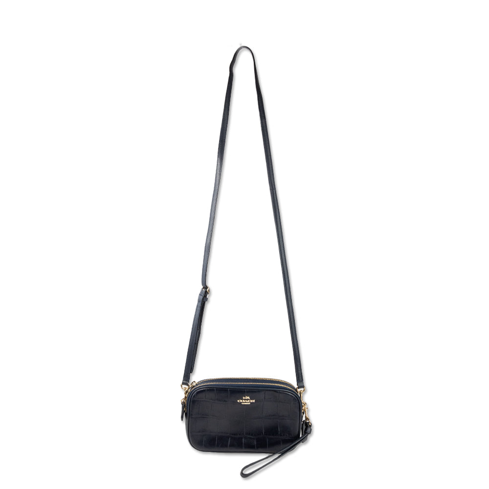 Coach Navy Embossed Leather Crossbody Camera Bag