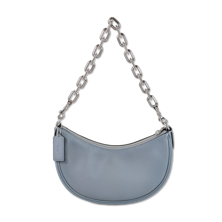 Coach Powdered Blue Leather Shoulder Bag with Silver Chain Strap