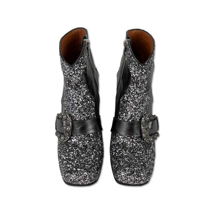 Coach Sequin and Silver Leather Western Square Toe Boots