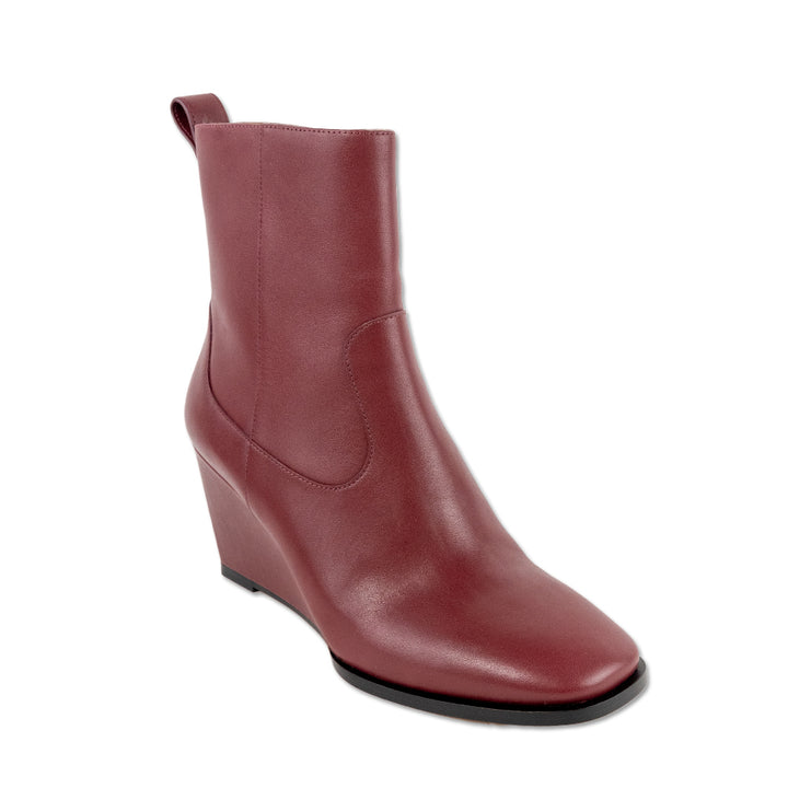 Coach Square Toe Burgundy Leather Wedge Ankle Boot