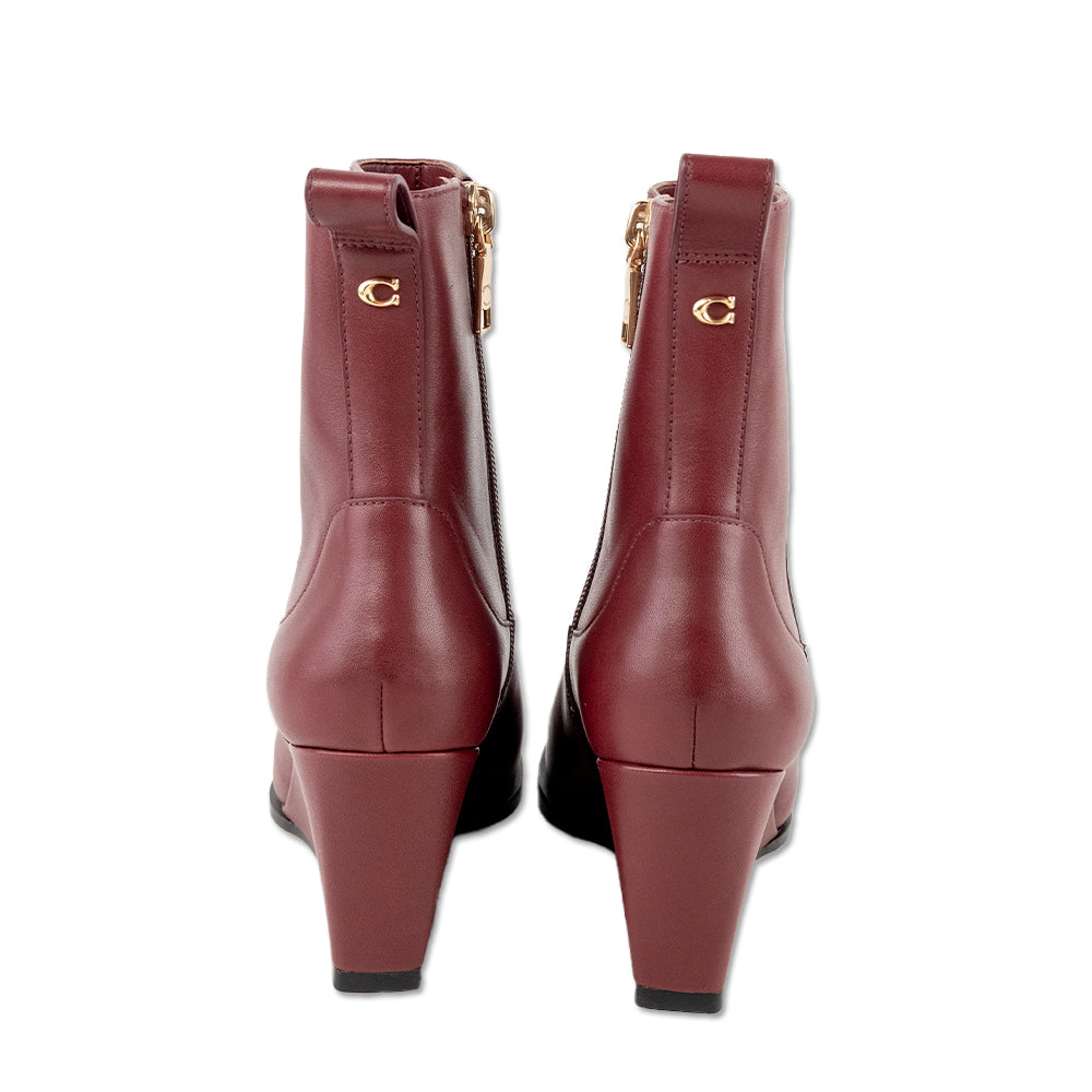 Coach Square Toe Burgundy Leather Wedge Ankle Boot