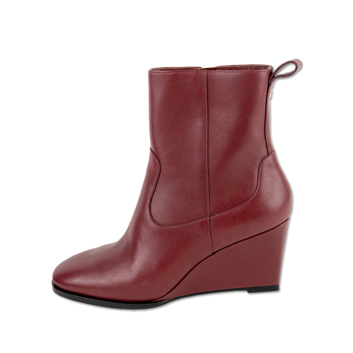 Coach Square Toe Burgundy Leather Wedge Ankle Boot