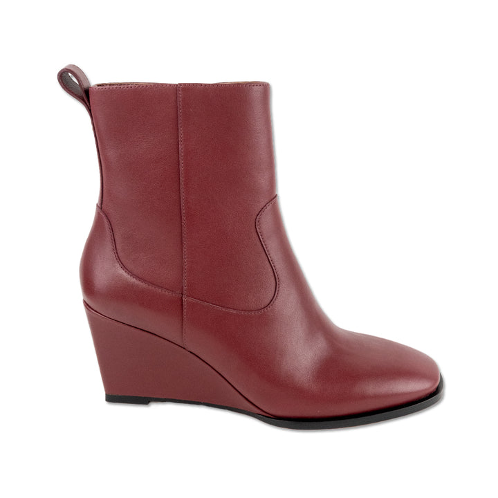 Coach Square Toe Burgundy Leather Wedge Ankle Boot