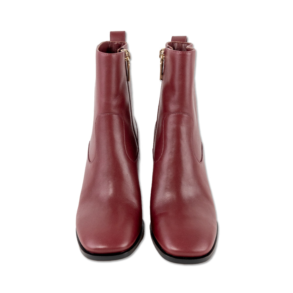 Coach Square Toe Burgundy Leather Wedge Ankle Boot