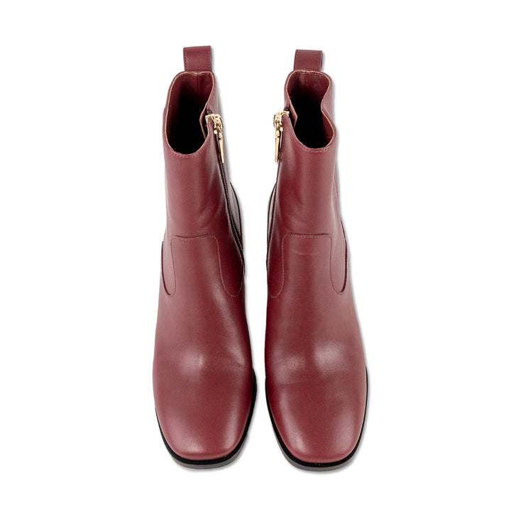 Coach Square Toe Burgundy Leather Wedge Ankle Boot