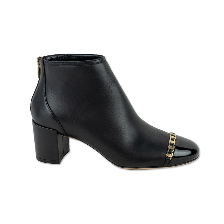 Salvatore Ferragamo Vara Atri Cap-Toe Black Leather Ankle Boots