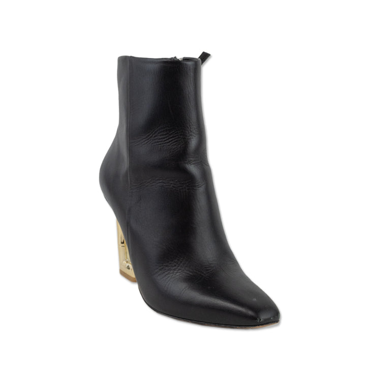 Cult Gaia Black Leather Valeska Ankle Boots with Gold Heel