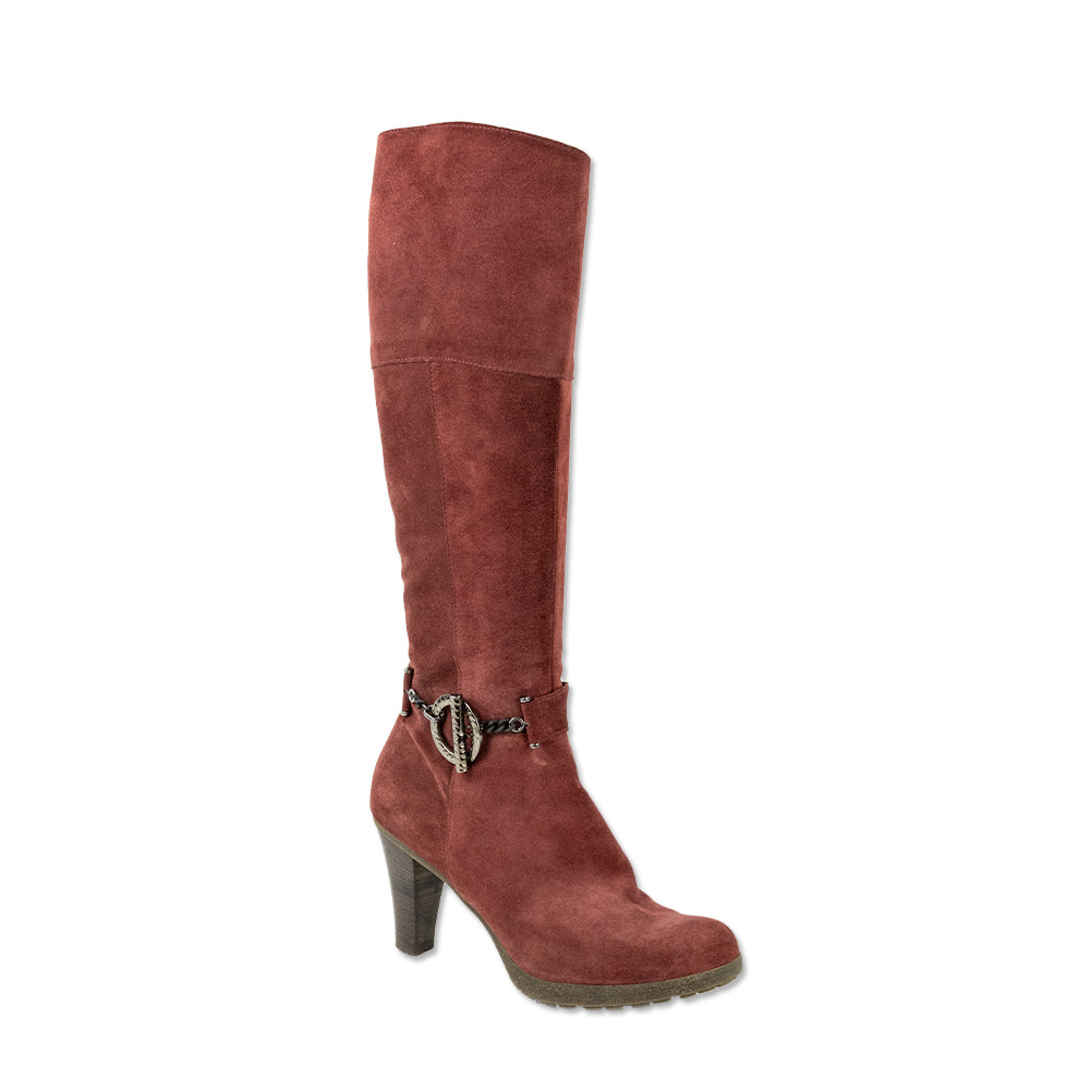 Danielle Tucci Red Suede Knee High Boots