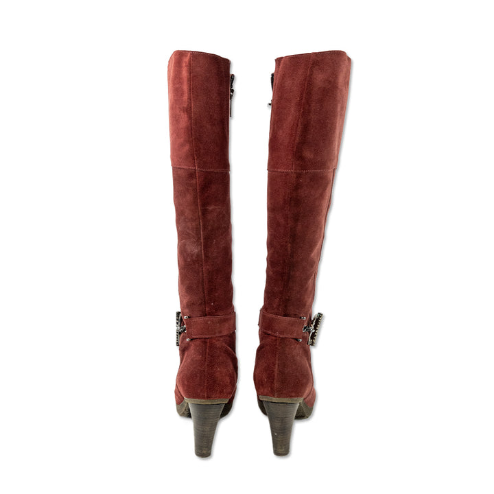 Danielle Tucci Red Suede Knee High Boots