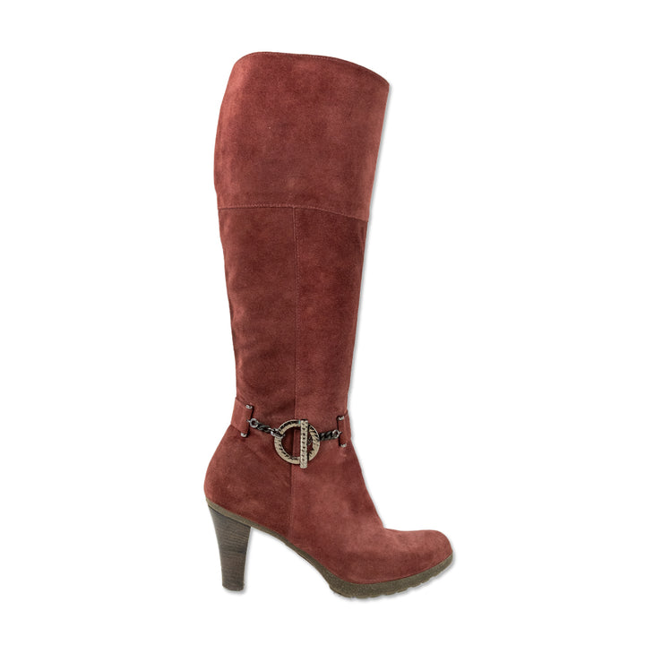 Danielle Tucci Red Suede Knee High Boots