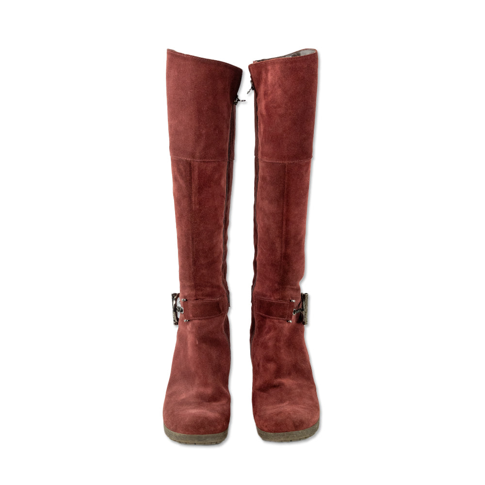 Danielle Tucci Red Suede Knee High Boots