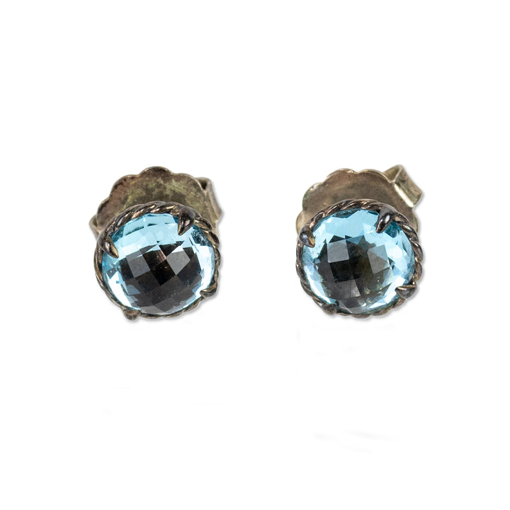 David Yurman Sterling Silver and Blue Topaz 8mm Stud Earrings