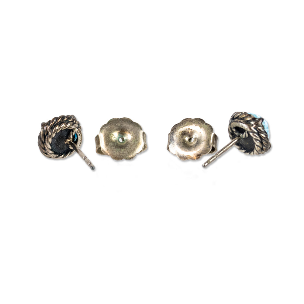 David Yurman Sterling Silver and Blue Topaz 8mm Stud Earrings