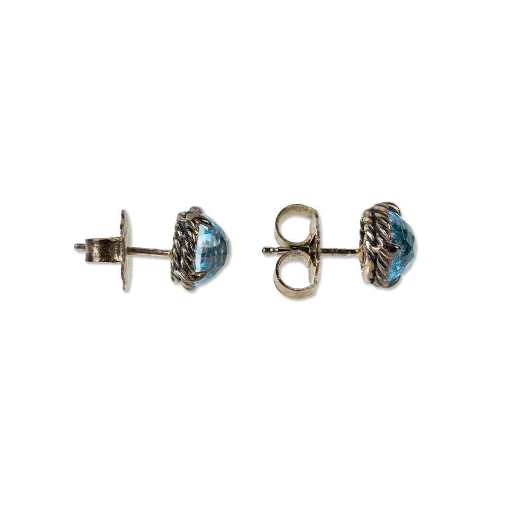 David Yurman Sterling Silver and Blue Topaz 8mm Stud Earrings