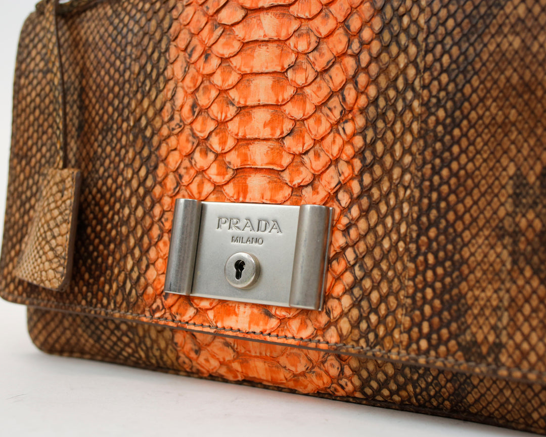 Prada Coral 
Brown Python Leather Crossbody Bag