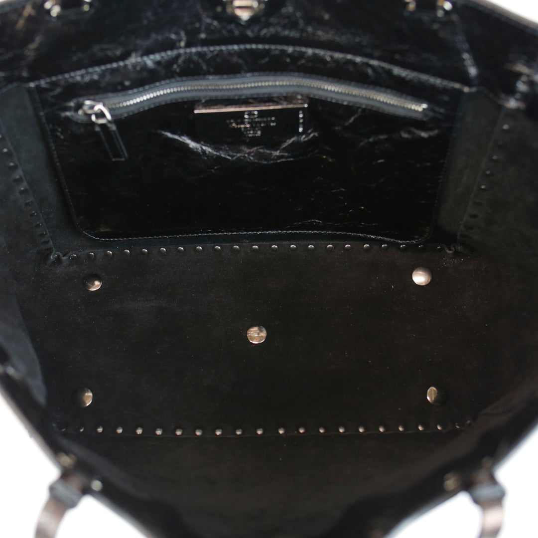 Valentino Metallic Crinkled Black Leather Rockstud Tote Bag