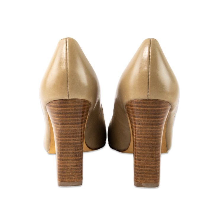 Delman Brown Leather Heels with Cut Out Accent