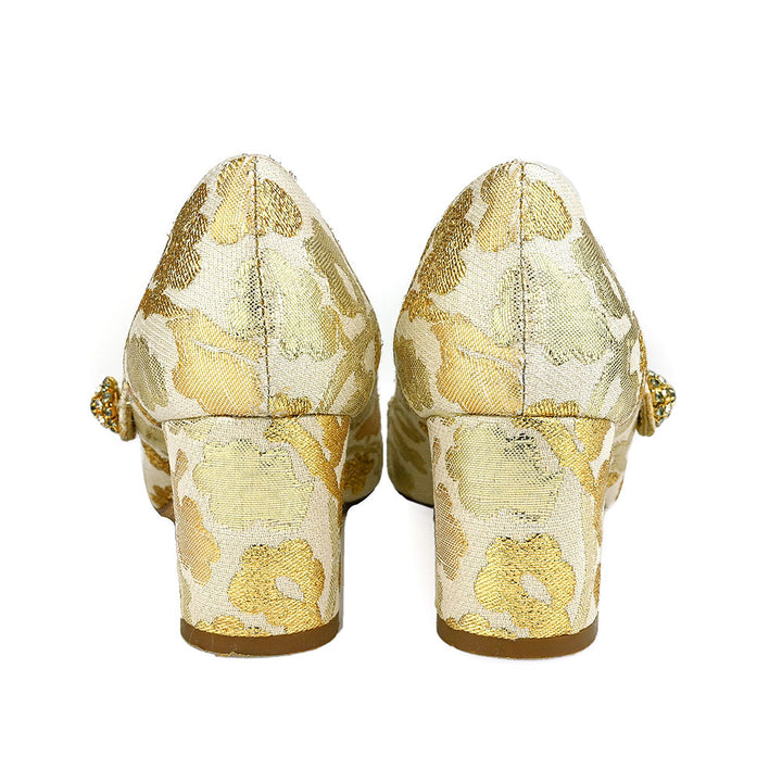 Dolce 
Gabbana Gold Jacquard Crystal Embellished Mary Jane Pumps