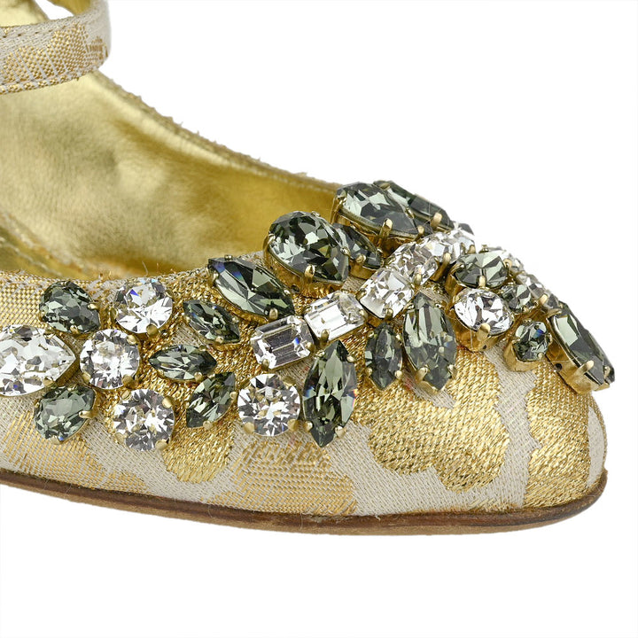 Dolce 
Gabbana Gold Jacquard Crystal Embellished Mary Jane Pumps