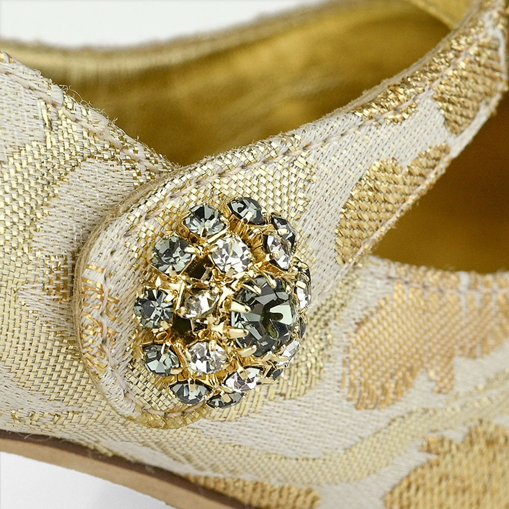 Dolce 
Gabbana Gold Jacquard Crystal Embellished Mary Jane Pumps