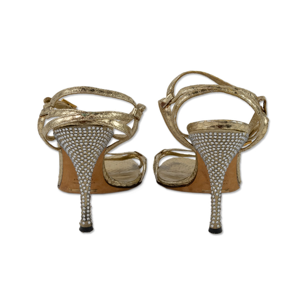 Dolce 
Gabbana Gold Embossed Leather Pumps with Crystal Embellished Heels