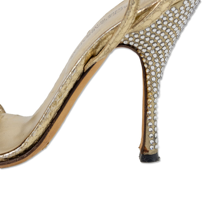 Dolce 
Gabbana Gold Embossed Leather Pumps with Crystal Embellished Heels