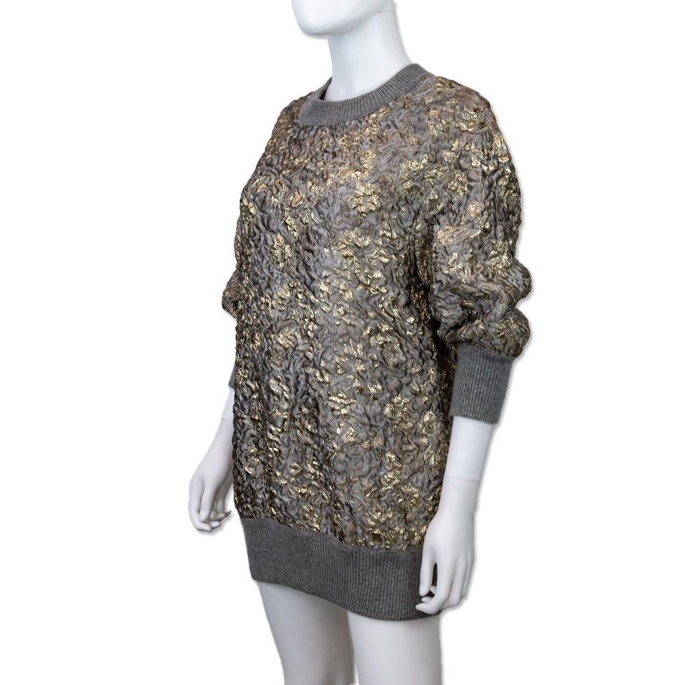 Dolce 
Gabbana Grey Floral Sweater with Gold Accents