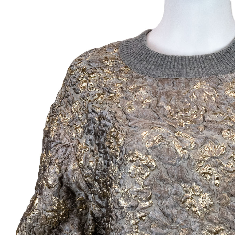 Dolce 
Gabbana Grey Floral Sweater with Gold Accents