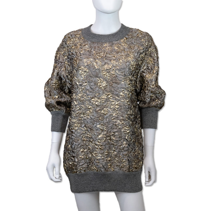 Dolce 
Gabbana Grey Floral Sweater with Gold Accents