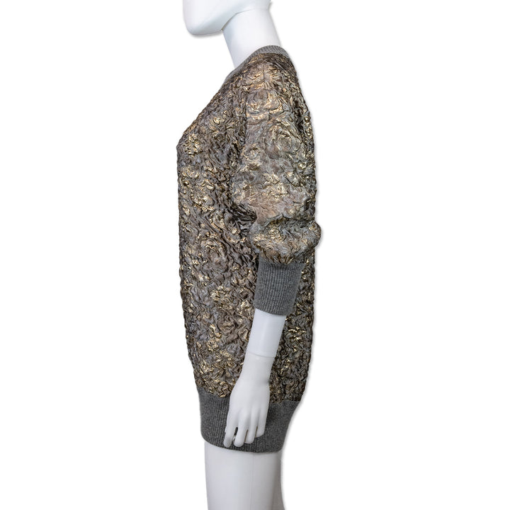 Dolce 
Gabbana Grey Floral Sweater with Gold Accents