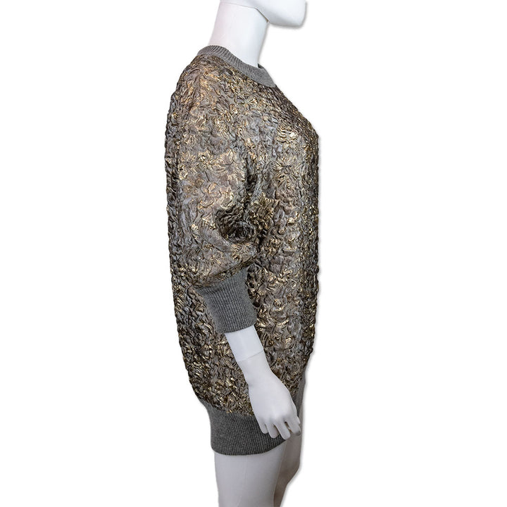 Dolce 
Gabbana Grey Floral Sweater with Gold Accents