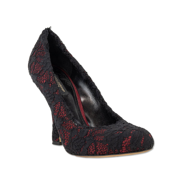 Dolce 
Gabbana Red Suede Black Lace Pump