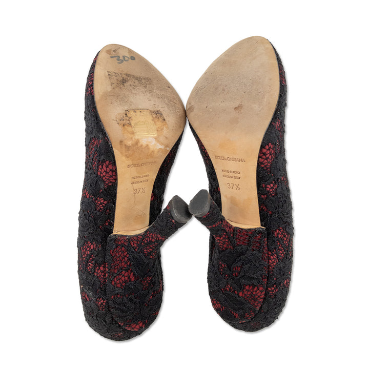 Dolce 
Gabbana Red Suede Black Lace Pump