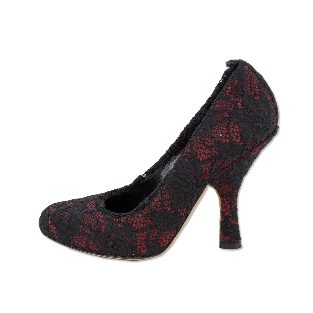 Dolce 
Gabbana Red Suede Black Lace Pump