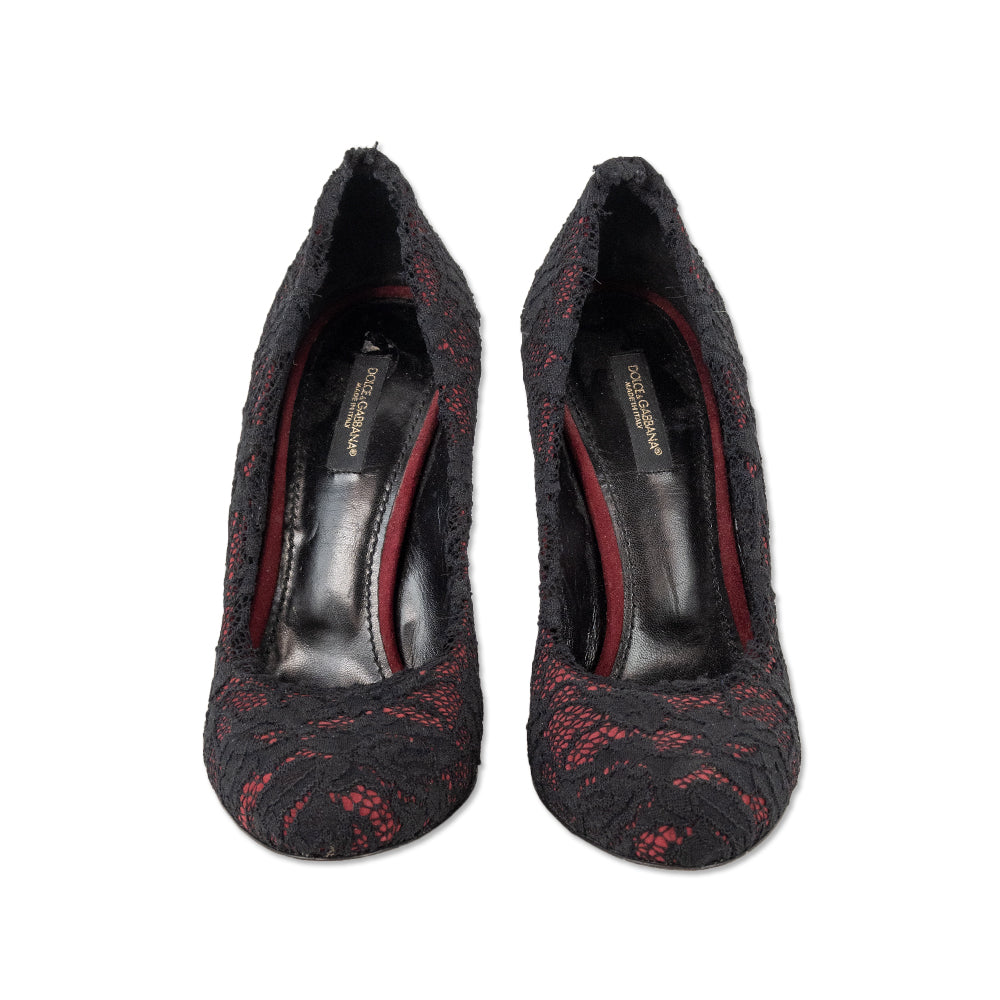 Dolce 
Gabbana Red Suede Black Lace Pump