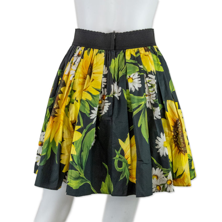 Dolce 
Gabbana Sunflower Printed Pleated Skirt with Elastic Waist Band