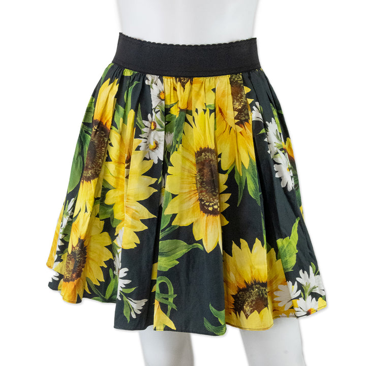 Dolce 
Gabbana Sunflower Printed Pleated Skirt with Elastic Waist Band