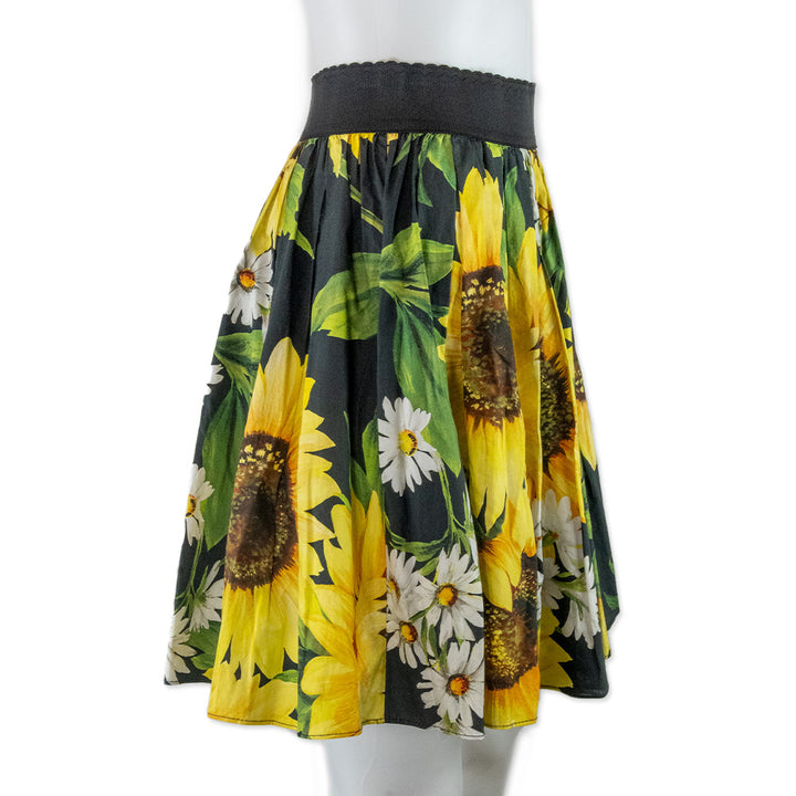 Dolce 
Gabbana Sunflower Printed Pleated Skirt with Elastic Waist Band