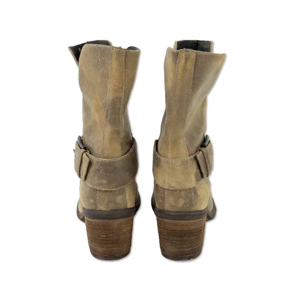 Donald J. Pliner Taupe Distressed Leather Moto Boots