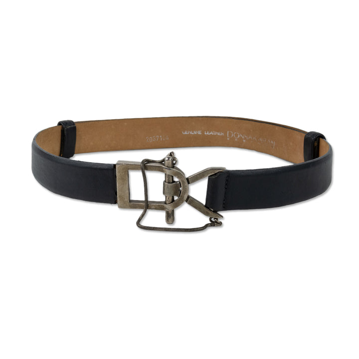 Donna Karen Black Leather Silver Buckle Belt