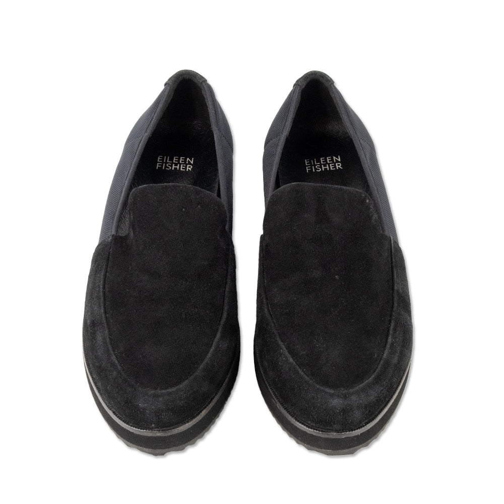 Eileen Fisher Black Suede Round Toe Slides