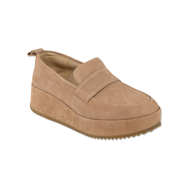 Eileen Fisher Max Nude Nubuck Platform Wedge Loafer