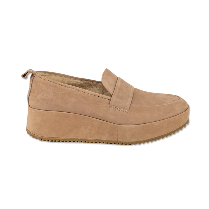 Eileen Fisher Max Nude Nubuck Platform Wedge Loafer