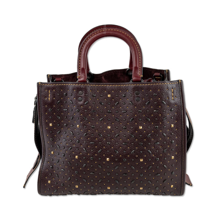 Coach Maroon Studded Leather and Suede Tote