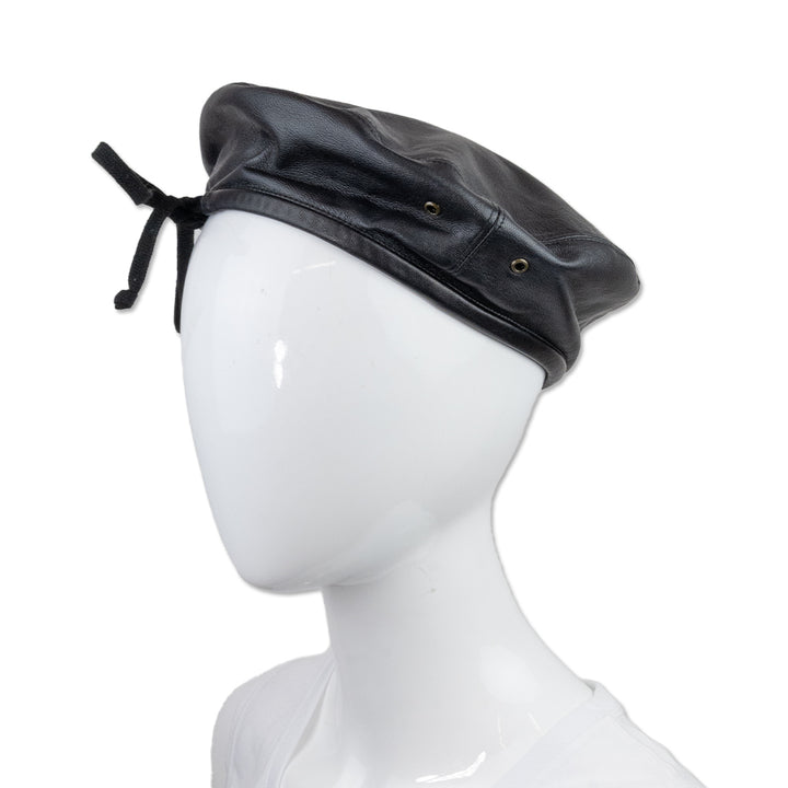 Eric Javits Black Leather Beret