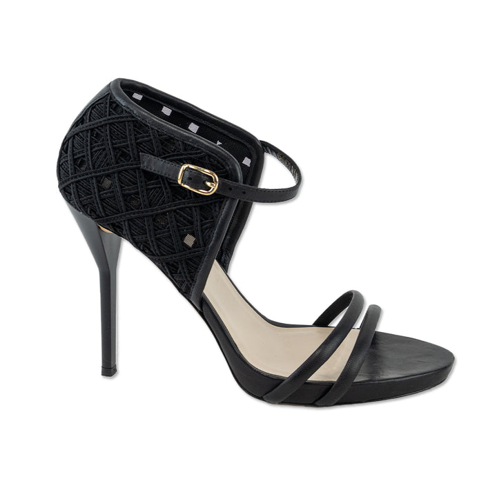 Escada Black Woven Counter Detail and Leather Strap Sandals