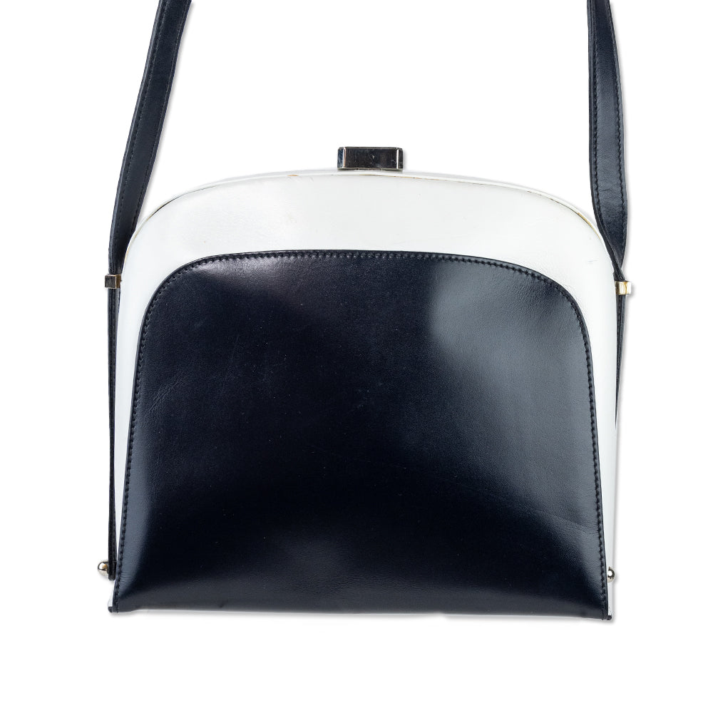 Escada Navy and White Leather Shoulder Bag